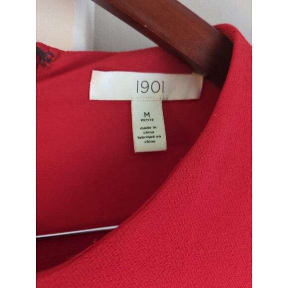 1901 Women's Petite M Bright Red Cap Sleeves Knee Length Ruffle Dress Layered - Picture 3 of 12